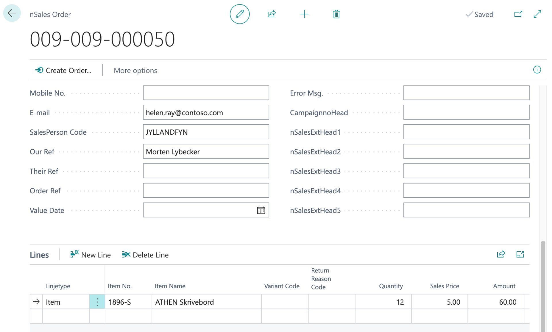 Order från nSales B2B e-handel överförd till Microsoft Dynamics 365 Business Central